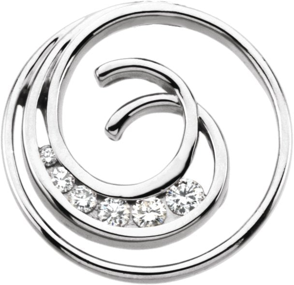 14K Gold Round Natural Diamond Journey Circle Pendant - White Gold