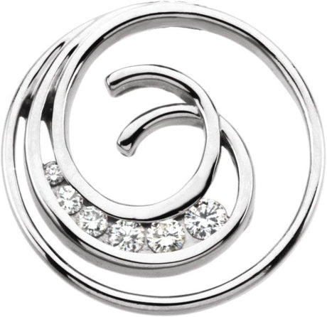 18K Gold Round Natural Diamond Journey Circle Pendant - White Gold