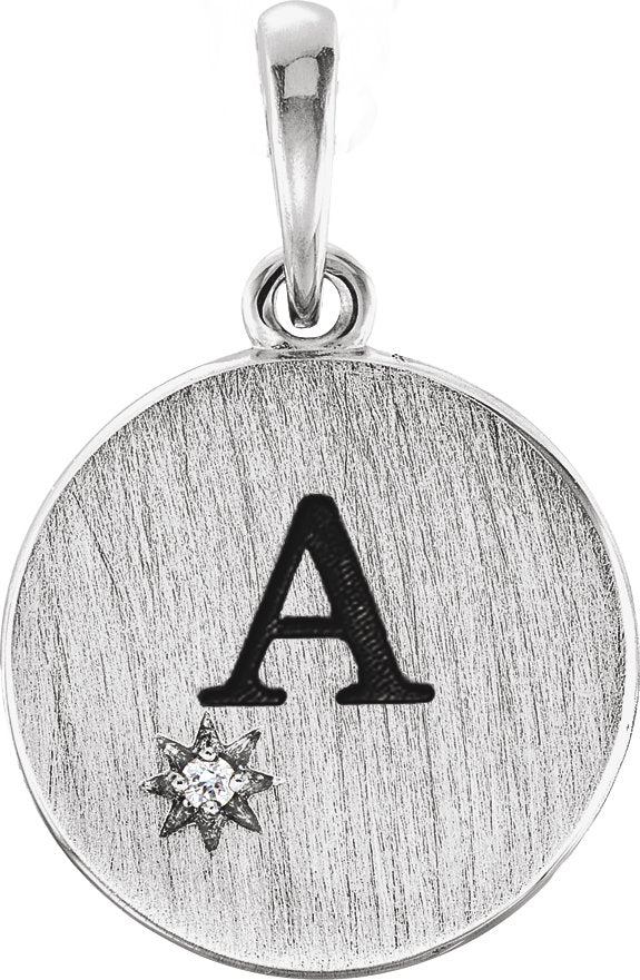 14K Gold Round Natural Diamond Engravable Starburst Necklace or Pendant - White Gold - view 4