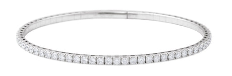 14K Gold Round Lab-Grown Diamond Fully Accented Flexible Bangle Bracelet - White Gold