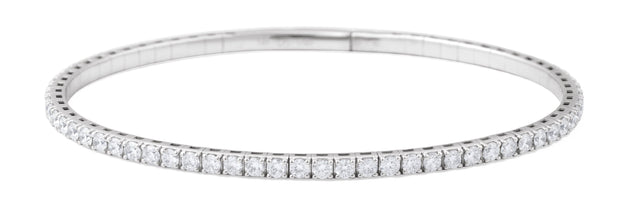 14K Gold Round Lab-Grown Diamond Fully Accented Flexible Bangle Bracelet - White Gold