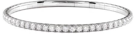 14K Gold Round Lab-Grown Diamond Half Accented Flexible Bangle Bracelet - White Gold
