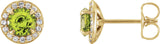 14K Gold Natural Peridot Round 4-Prong Halo-Style Earrings – 3.5-5mm Stones - Yellow Gold
