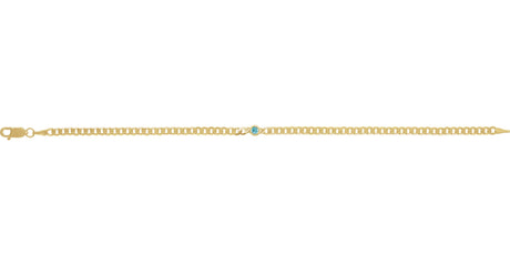 14K Gold Round Natural Blue Zircon Bezel-Set Solitaire Curb Link Bracelet - view 2