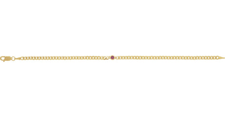 14K Gold Round Natural Pink Tourmaline Bezel-Set Solitaire Curb Link Bracelet - view 2