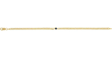 14K Gold Round Natural Blue Sapphire Bezel-Set Solitaire Curb Link Bracelet - view 2