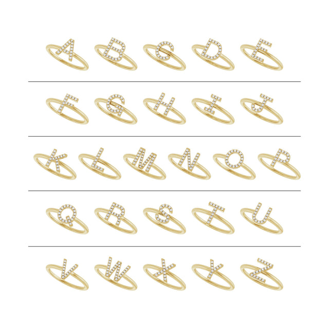 14K Gold Round Natural Diamond Accented Initial Ring - Yellow Gold - view 2