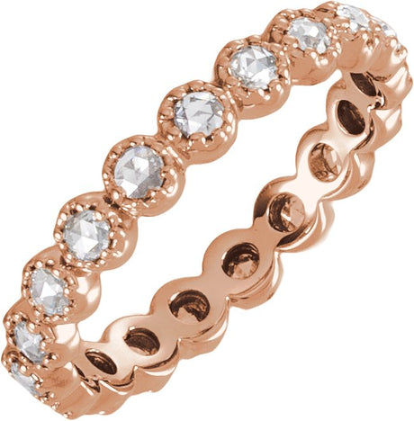 14K Gold Round Natural Diamond Rose-Cut Eternity Band - Rose Gold