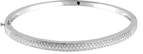 14K Gold Round Natural Diamond Pavé-Style Bangle Bracelet II - White Gold