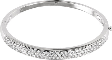 14K Gold Round Natural Diamond Pavé Bangle Bracelet - White Gold