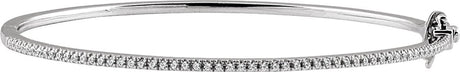 14K Gold Round Natural Diamond Pavé-Style Bangle Bracelet – 1.3mm Stones - White Gold