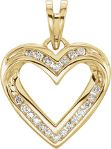 14K Gold Round Natural Diamond Heart Pendant – 1.5mm Stones