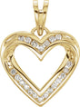 14K Gold Round Natural Diamond Heart Pendant – 1.5mm Stones