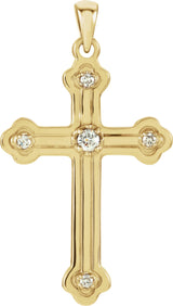 14K Gold Grooved Cross Pendant