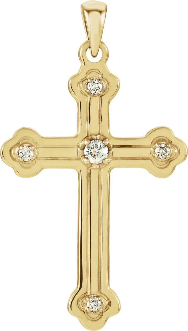 14K Gold Grooved Cross Pendant