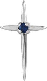 14K Gold Round Natural Blue Sapphire Solitaire Cross Pendant - White Gold