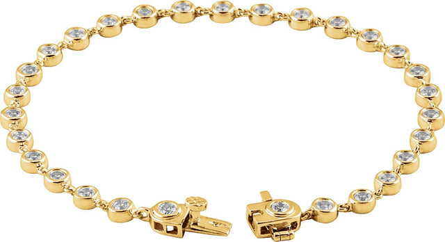14K Gold Round Natural Diamond Bezel-Set Line Bracelet – 2.5mm Stones - view 2