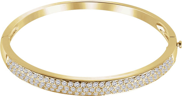 14K Gold Round Natural Diamond Pavé Bangle Bracelet - Yellow Gold