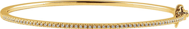 14K Gold Round Natural Diamond Pavé-Style Bangle Bracelet – 1.3mm Stones - Yellow Gold