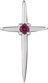 14K Gold Round Natural Ruby Solitaire Cross Pendant - White Gold