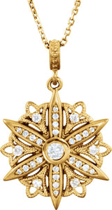 14K Gold Round Natural Diamond Vintage-Inspired Necklace or Pendant