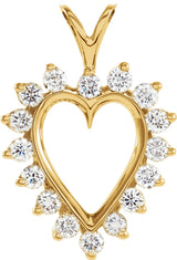 14K Gold Round Natural Diamond Heart Pendant – 2mm Stones - Yellow Gold