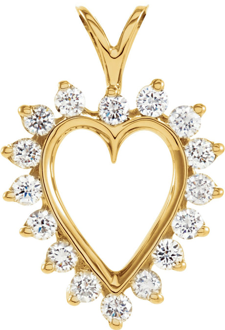 14K Gold Round Natural Diamond Heart Pendant – 2mm Stones - Yellow Gold