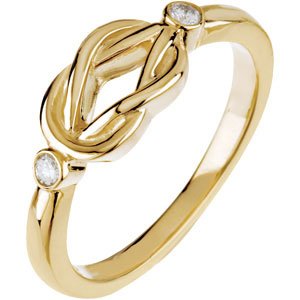 14K Gold Round Natural Diamond Accented Knot Ring – 2mm Stones - Yellow Gold
