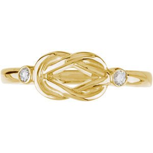 14K Gold Round Natural Diamond Accented Knot Ring – 2mm Stones - Yellow Gold - view 3