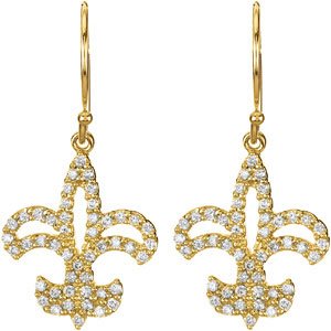 14K Gold Round Natural Diamond Fleur-de-lis Earrings - Yellow Gold - view 2