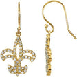 14K Gold Round Natural Diamond Fleur-de-lis Earrings - Yellow Gold