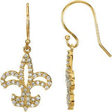 14K Gold Round Natural Diamond Fleur-de-lis Earrings - Yellow Gold