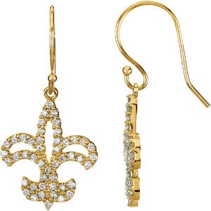 14K Gold Round Natural Diamond Fleur-de-lis Earrings - Yellow Gold