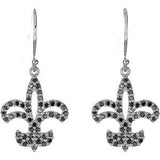 14K Gold Round Natural Black Diamond Fleur-de-lis Earrings - White Gold - view 2
