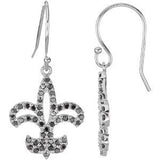 14K Gold Round Natural Black Diamond Fleur-de-lis Earrings - White Gold