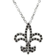 14K Gold Natural Black Diamond Fleur-de-lis Necklace - White Gold