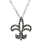 14K Gold Natural Black Diamond Fleur-de-lis Necklace - White Gold