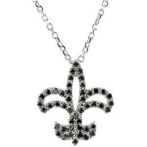 14K Gold Natural Black Diamond Fleur-de-lis Necklace - White Gold