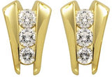 14K Gold Natural Diamond Round Three-Stone Earrings – 3.9mm Stones