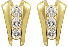 14K Gold Natural Diamond Round Three-Stone Earrings – 3.9mm Stones