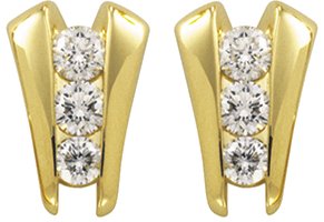 14K Gold Natural Diamond Round Three-Stone Earrings – 3.9mm Stones
