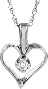 14K Gold Round Natural Diamond Accented Heart Necklace or Pendant - White Gold