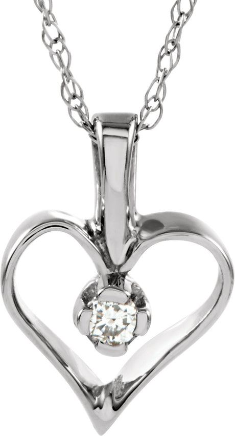 14K Gold Round Natural Diamond Accented Heart Necklace or Pendant - White Gold