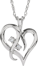 14K Gold Round Natural Diamond Accented Heart Pendant – 0.03 CTW - White Gold