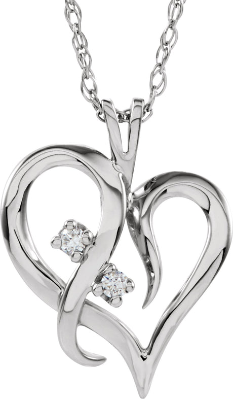 14K Gold Round Natural Diamond Accented Heart Pendant – 0.03 CTW - White Gold