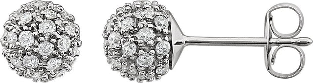 14K Gold Natural Diamond Cluster Ball Stud Earrings - view 3