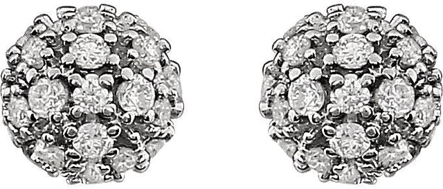14K Gold Natural Diamond Cluster Ball Stud Earrings - view 2
