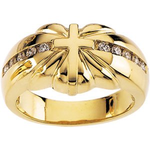 14K Gold Round Natural Diamond Cross Ring – 1.7mm Stones