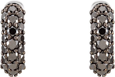 14K Gold Round Natural Black Diamond Pavé-Style Hoop Earrings - view 2