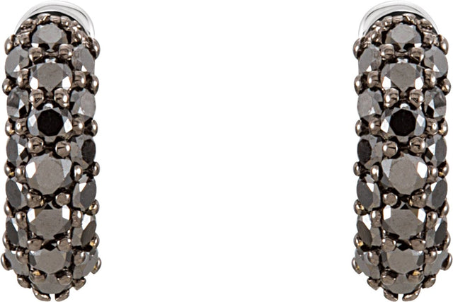 14K Gold Round Natural Black Diamond Pavé-Style Hoop Earrings - view 2